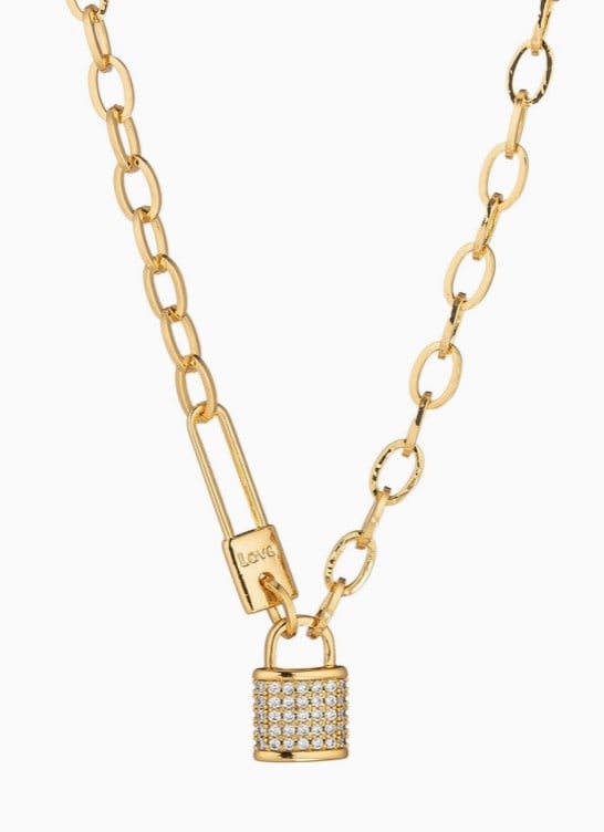 NEW! EYECANDY 18K GP LOCK CZ NECKLACE (1 of 4)