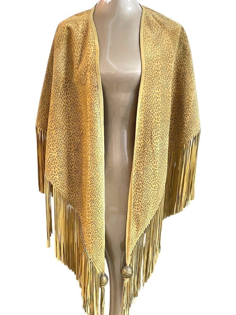PEREZ SANZ REVERSIBLE LEATHER FRINGE SHAWL (1 of 2)