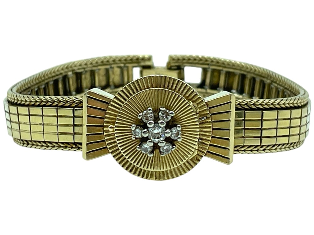 14 K GOLD AND DIAMOND ETTA BRACELET WATCH 36.6 G (1 of 7)