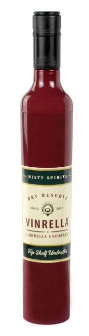 NEW! VENBRELLA BURGANDY WINE BOTTLE UMBRELLA: Our burgundy umbrella in a wine bottle is our most popular. Inspired to be the perfect gift for the deserving wine lover. Vinrella umbrellas have a no-drip design to seal your wet umbrella in the bott