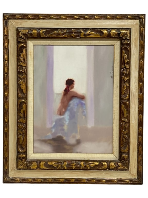ANTHONY MICHAEL AUTORINO NUDE OIL ON CANVAS 24": ANTHONY MICHAEL AUTORINO FEMALE NUDE FIGURE OIL ON CANVAS 24" -GOOD CONDITION, SLIGHT DISCOLORATION TO MAT -24" X 20" -JA 121324 ***Please note that due to limited storage space, all items must be pic