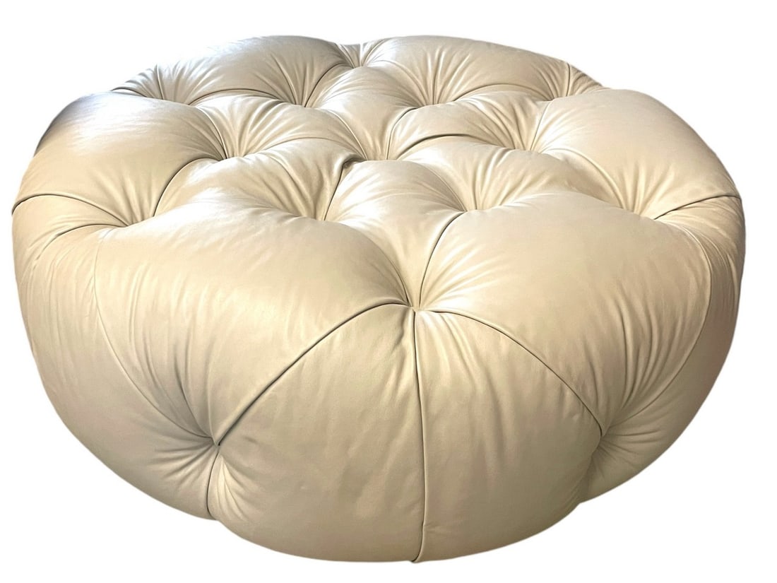 LARGE TUFTED LEATHER STYLE COCKTAIL OTTOMAN 44" (1 of 5)