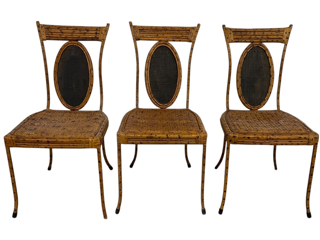 SET OF 3 BURNT BAMBOO TORTOISE CHAIRS (1 of 10)