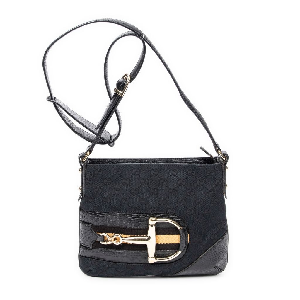GUCCI WEB HORSEBIT CROSSBODY SHOULDER BAG BLACK (1 of 12)
