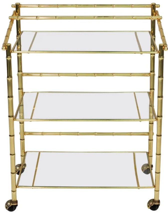 VINTAGE THREE TIERED  BRASS BAMBOO BAR CART (1 of 5)