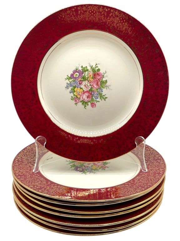 HOMER LAUGHLIN 22K GOLD FLORAL PLATES SET OF 8 (1 of 5)