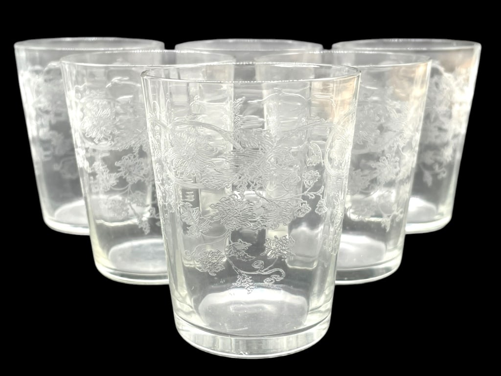 SET OF 6 FLORAL ETCHED SHOT GLASSES 2.5" (1 of 5)