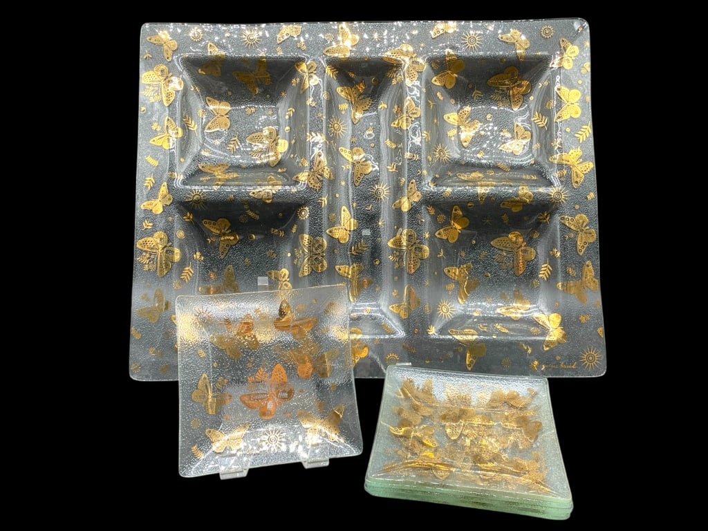 GEORGES BRIARD GOLD BUTTERFLY TRAY & 6 PLATES (1 of 5)