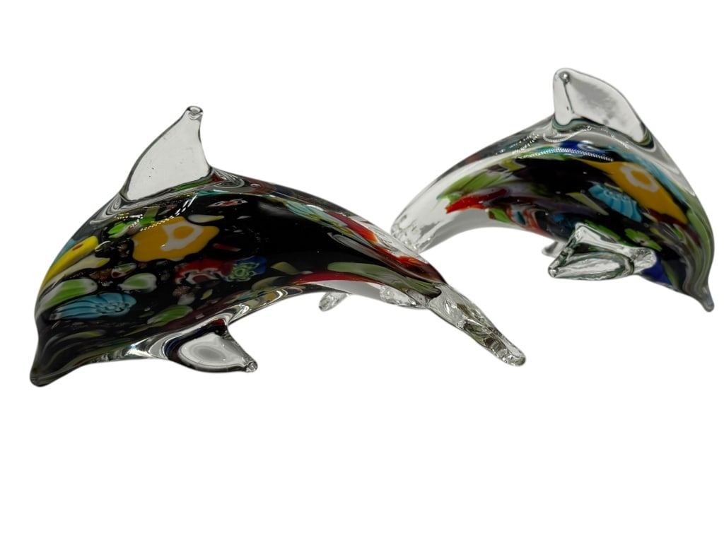 MURANO STYLE PAIR OF DOLPHIN PAPERWEIGHTS (1 of 3)