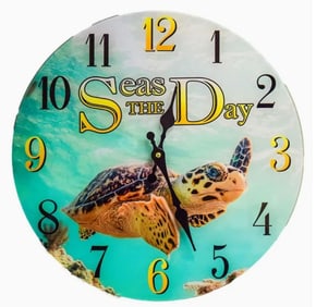 NEW! SEAS THE DAY COASTAL WALL CLOCK 13"