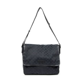 GUCCI FLAP MESSENGER BLACK CANVAS SHOULDER BAG
