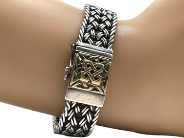 HEC 18K GOLD STERLING WEAVE BRACELET 59.16G