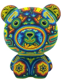CHROMA HUICHOL BEADED CARE BEAR SCULPTURE 11"