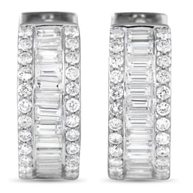 18K WHITE GOLD DIAMOND BAGUETTE CHANNEL EARRINGS