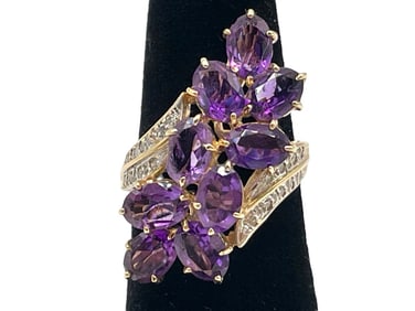 14K GOLD AND AMETHYST CLUSTER RING 5.50G SZ 5.5
