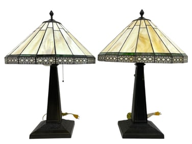PAIR OF TIFFANY MISSION STYLE TABLE LAMPS 22"