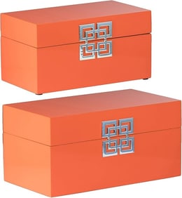 PAIR OF ORANGE DECORATIVE BOXES 11.4"