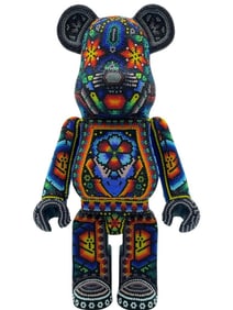 CHROMA HUICHOL BEADED BEAR BRICK SCULPTURE 12"