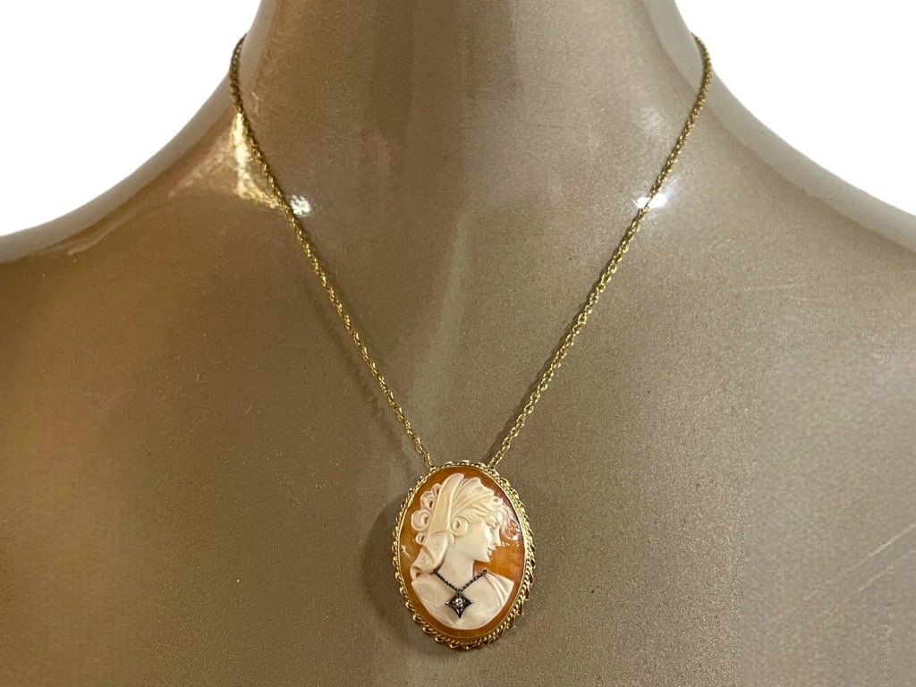 14K GOLD CAMEO NECKLACE/BROOCH 7.19G (1 of 9)