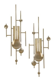 PAIR OF MID MOD STYLE GOLD WALL SCONCES