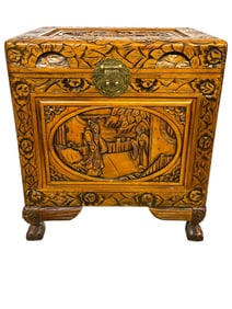 CHINESE CARVED CAMPHOR WOOD CHEST19"
