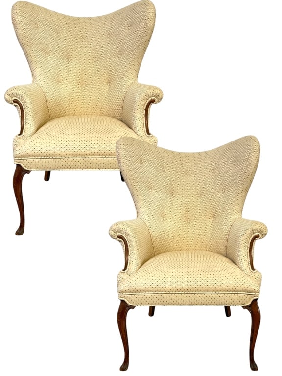 PAIR OF VINTAGE WINGBACK ARM CHAIRS 43" (1 of 7)