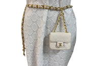 Vtg Chanel Leather & Gold Chain Belt with Mini Bag