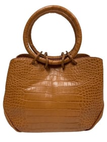 LALO BROWN GATOR SKIN EMBOSSED LEATHER HANDBAG