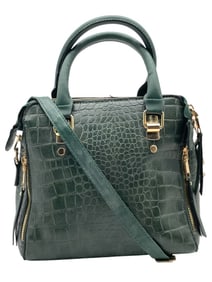 DARK GREEN CROCODILE LEATHER STYLE HANDBAG
