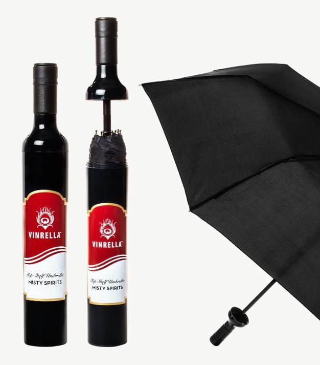 NEW! VINRELLA MISTY SPIRITS WINE BOTTLE UMBRELLA: NEW! VINRELLA MISTY SPIRITS WINE BOTTLE UMBRELLA -BLACK WILL NEVER GO OUT OF STYLE. OUR CLASSIC MISTY SPIRITS UMBRELLA IN A WINE BOTTLE IS ONE OF OUR ORIGINALS. ALL VINRELLA WINE BOTTLE UMBRELLAS HAVE