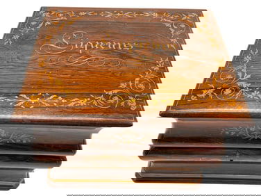 VINTAGE WOOD LIQUER BOX W/ HINGED LID 12"