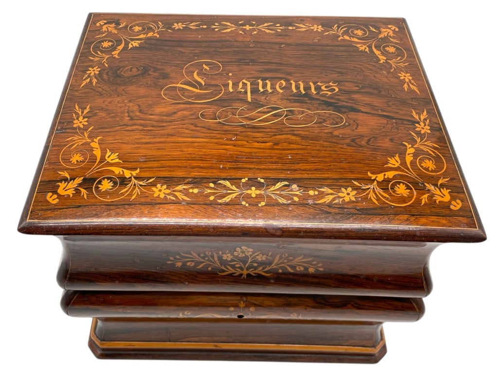 VINTAGE WOOD LIQUER BOX W/ HINGED LID 12" (1 of 8)