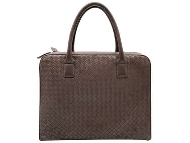 BROWN LEATHER WOVEN HANDBAG