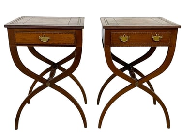 PAIR OF ANTIQUE MAHOGANY X-BASE  END TABLES 28"