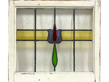 VINTAGE STAINED GLASS WINDOW 24.25"
