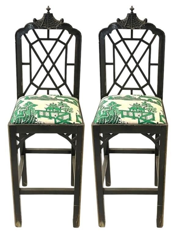 PAIR OF BLACK LACQUER PAGODA BAR STOOLS (1 of 7)