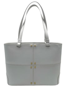 WHITE LEATHER TOTE BAG W/ GOLD DETAILS