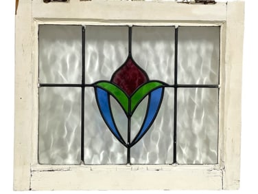 VINTAGE STAINED GLASS WINDOW 24.25"