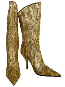 SERGIO ROSSI GOLD BEADED HEELED BOOTS SIZE 36