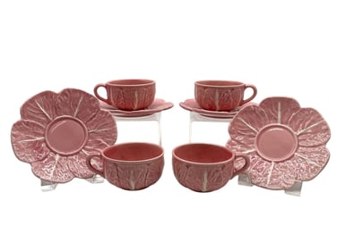 SET OF 4 BORDALLO PINHEIRO CABBAGE CUPS & SAUCERS