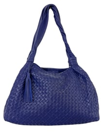 LALO BLUE LEATHER HANDWOVEN SHOULDER BAG