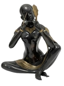 VINTAGE BRASS SITTING ASIAN WOMAN STATUE 15"