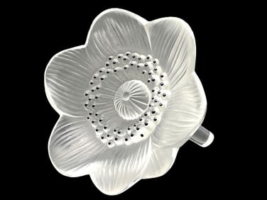 LALIQUE CRYSTAL ANEMONE FLOWER PAPERWEIGHT 4"