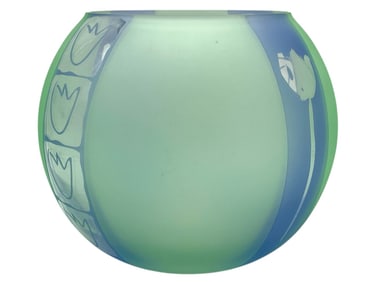 BLOCK CRYSTAL BLUE AND GREEN TULIP ROUND VASE 8"