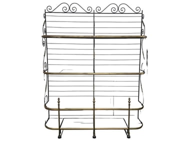 FRENCH BRASS BAKERS RACK WITH GLASS SHELVES 95"