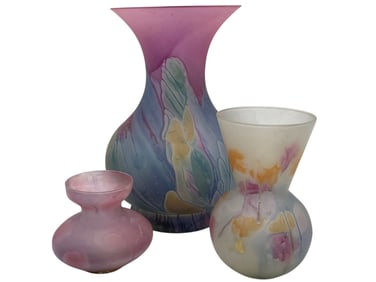 SET OF 3 NOUVEAU ART GLASS VASES 10"