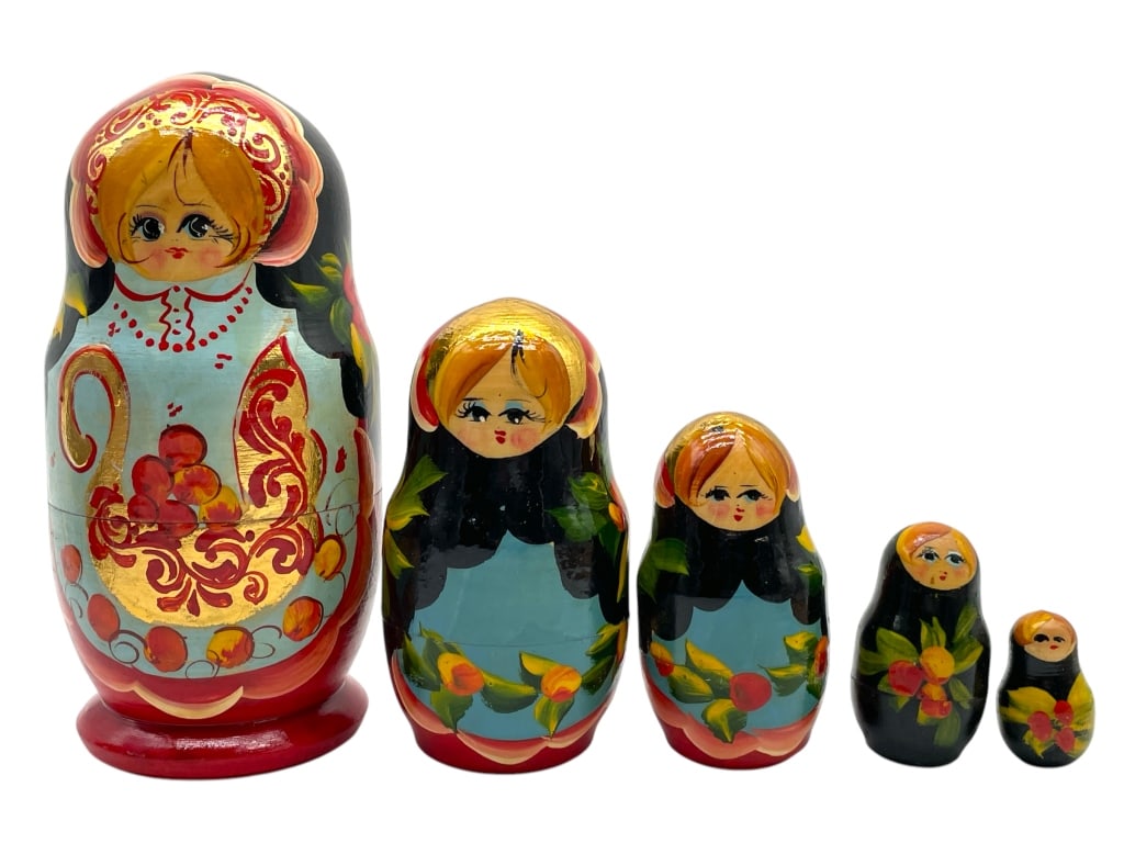 SET OF 5 RUSSIAN WOODEN NESTING DOLLS 6" (1 of 7)