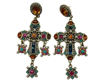 HEIDE DAUS JEWELED CRYSTAL CROSS EARRINGS