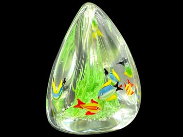 MURANO STYLE ART GLASS FISH PAPERWEIGHT 4.5"