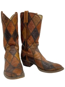 VINTAGE BROWN LEATHER PATCHWORK BOOTS SIZE 9.5